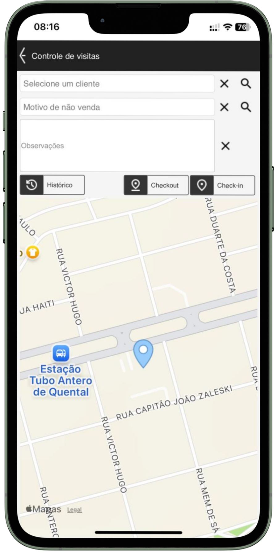Check-in e controle de visitas de representantes comerciais — GMÓBIL AFV